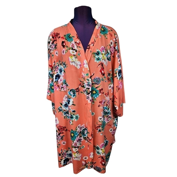 PinkBlush Coral Floral Rayon Kimono Robe Cover-Up Size Medium Women's - Picture 1 of 10